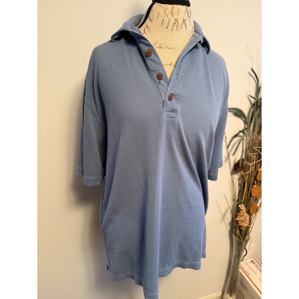 Tommy Bahama Men's Blue Silk Cotton Blend Short Sleeve Polo Shirt‎ Large
